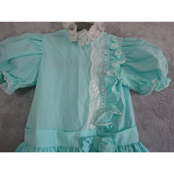 Vintage Mini World Girls Dress Size 6 Aqua Lace Ruffle Party Dress Made in USA - Picture 4 of 7